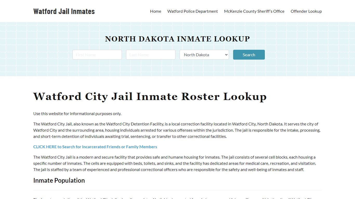 Watford Jail Inmate Roster, McKenzie County, ND, Offender Search