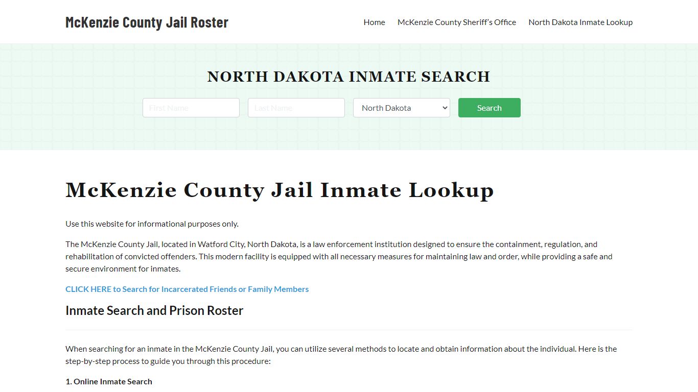 McKenzie County Jail Roster Lookup, ND, Inmate Search