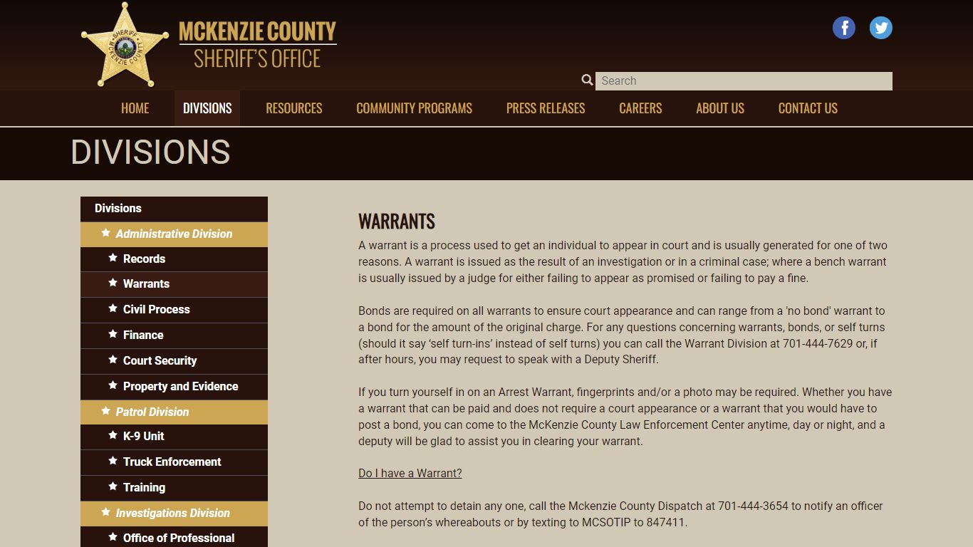 Warrants - mckenziesheriff.net